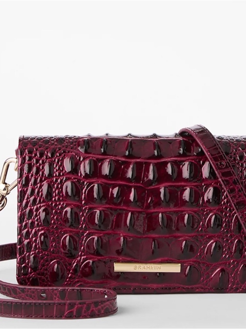 Brahmin Wine Croc-Embossed Patent Crossbody Bag